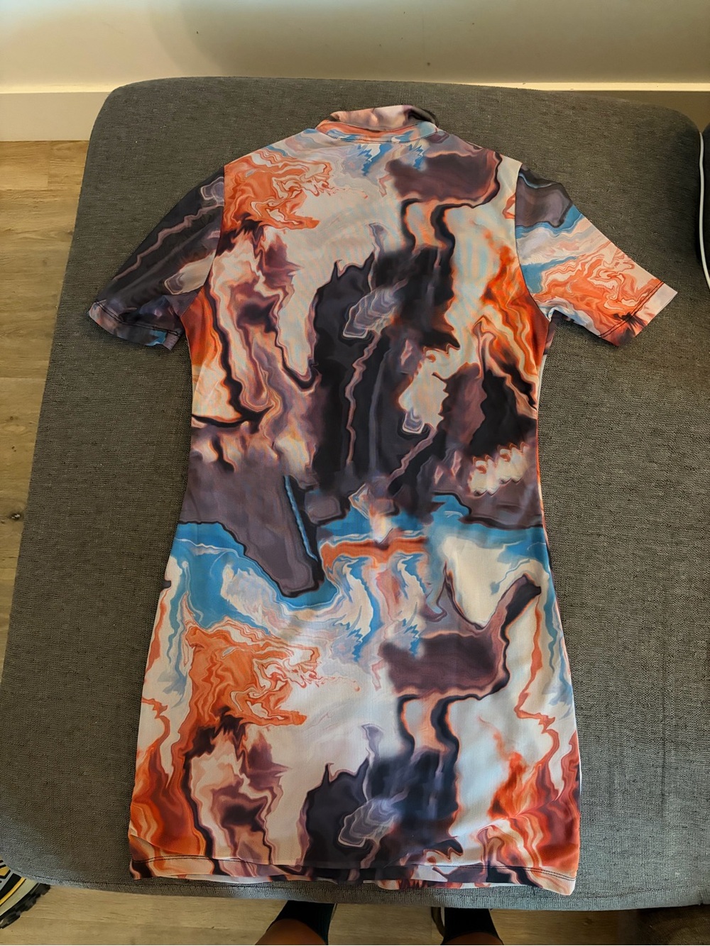 Abstract Marble-Print Mini Dress - Blue, Orange & Purple - Picture 2 of 2